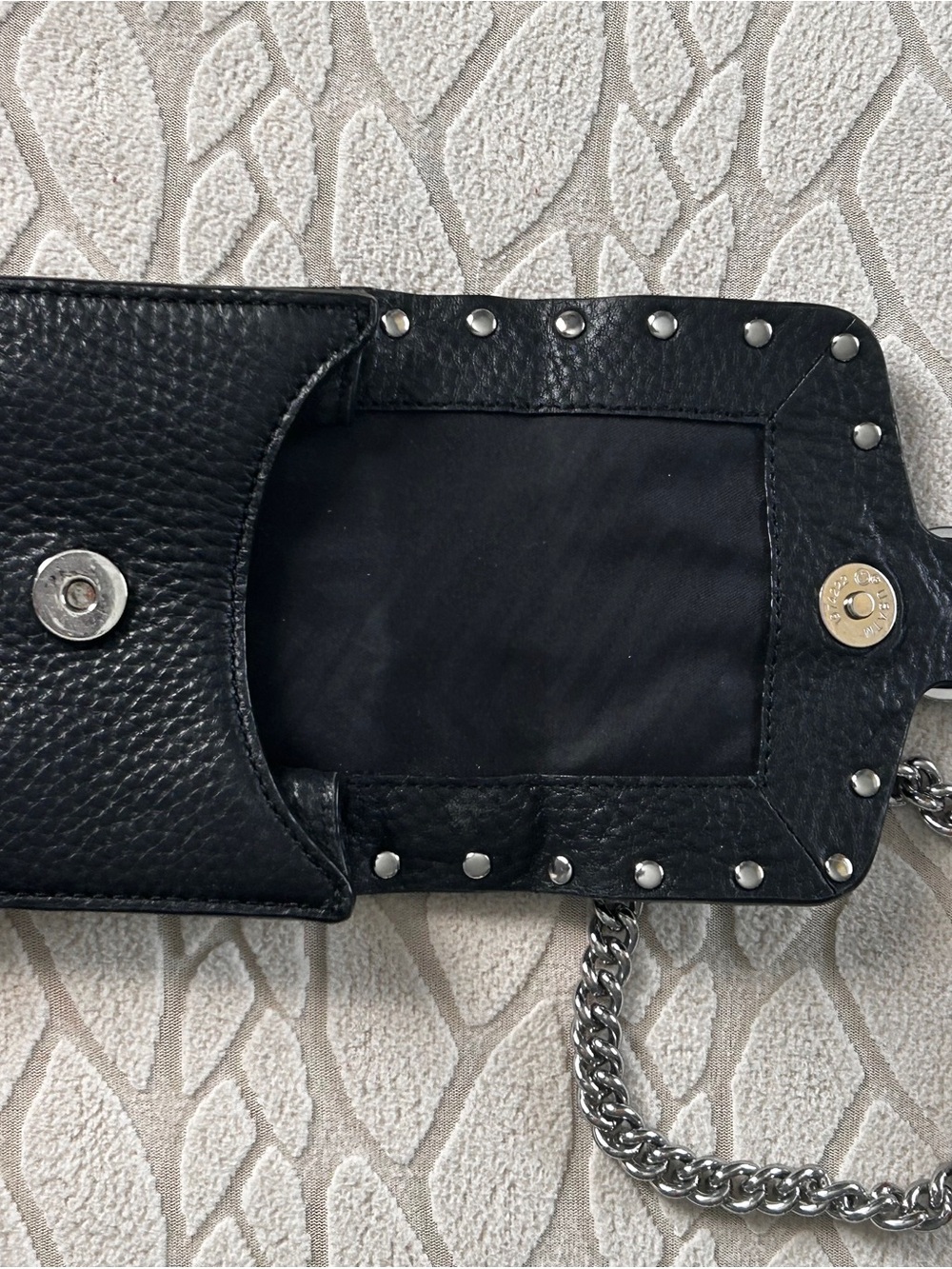 Rebecca Minkoff Black Pebbled Leather Mini Crossbody with Silver Studs & Buckle - Picture 2 of 8